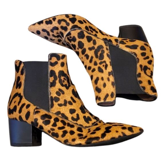 Tabitha Simmoms Leopard Calf Hair Pointed Toe Chelsea Boots - Picture 1 of 7